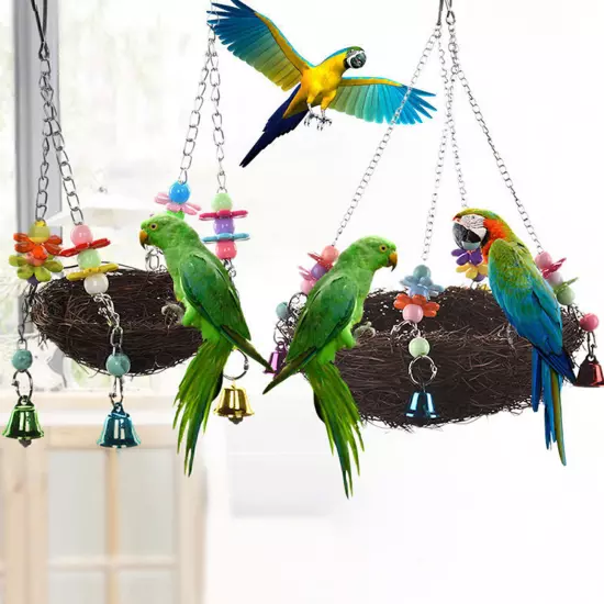 Pet Birds Nest Hammock Swing Toy Cockatiel Parrot Cage Hanging Chew Gift New