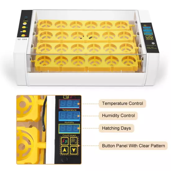 24 Egg Incubator, Automatic Digital Chicken Egg Hatcher Turning Temperature and 