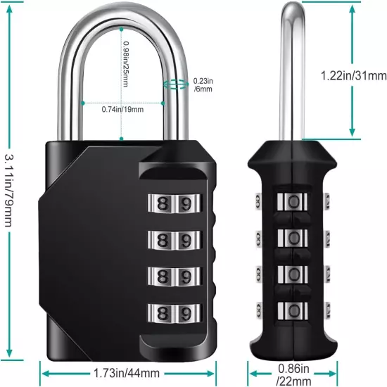 Lock 4 Digit Combination Padlock Outdoor School Lock Gym Lock and Black Lock