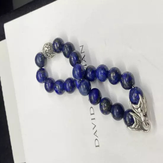 DAVID YURMAN Men's 8mm Lapis Lazuli W/ Waves Spiritual Beads Bracelet 8.5”