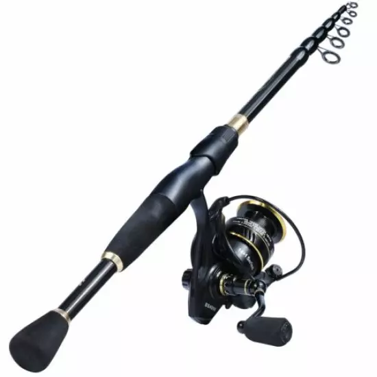 Telescopic Fishing Rod & Reel Combo Set Spinning Travel Pole Line Lure Hooks 