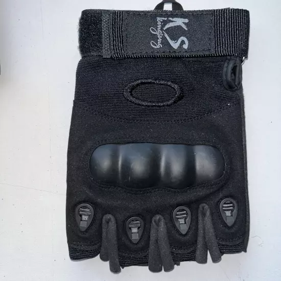 Black Tactical style, fingerless gloves with reinforced knuckle protection-Large