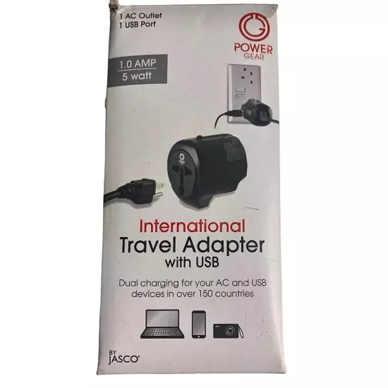 International Travel Adapter 1 AMP With USB Dual Charging Black