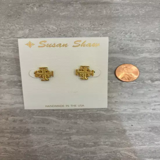 Susan Shaw Gold Cross Stud Earrings NWOT Made USA