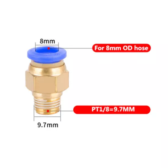 8mm or 5/16" OD to 1/8" NPT Male Straight Push In Connect Tube Fitting NEW-