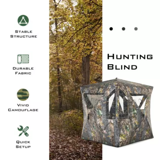 Portable Hunting Blind Pop-up Ground Tent w/ Ground Stakes & Tie-downs