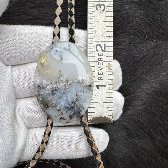 Stunning Vintage Natural Dendritic Agate Western Bolo Tie With Matching Tips