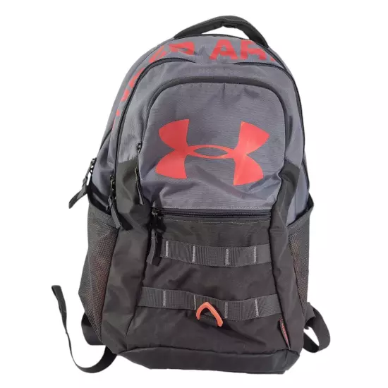 Under Armour Storm Backpack Big Logo Spellout School Travel Bag Gray Orange