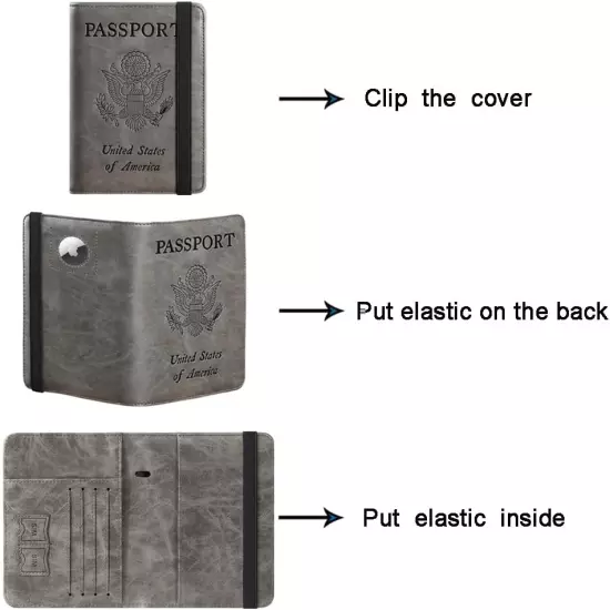 Airtag Passport Holder Cover Wallet Travel Essentials RFID Blocking Leather Card