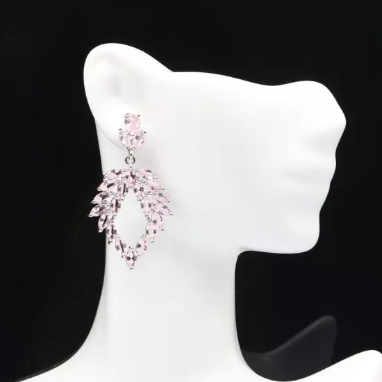 New Designed Pink Kunzite Bride Wedding Daily Wear Silver Earrings 