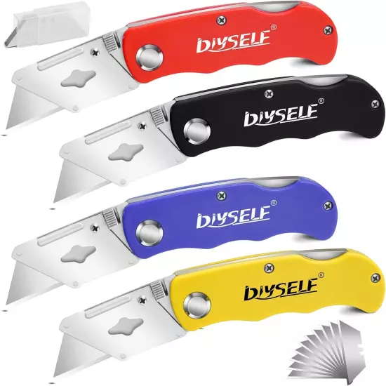 4 Pk Blade Razor Knife Box Cutter Folding Utility Knife Quick Extra10 Blades