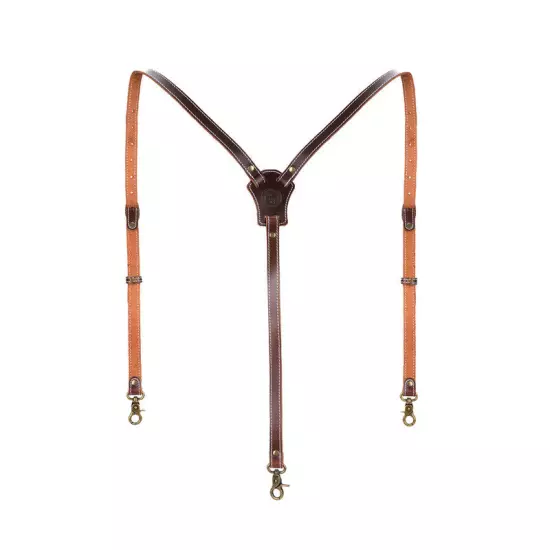 Tourbon Leather Suspenders for Men Y Back Harness Pants Braces 3 Hook Heavy Duty