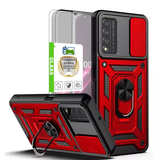 For T-mobile Revvl V Plus 5G Shockproof Case Ring Kickstand Cover+Tempered Glass