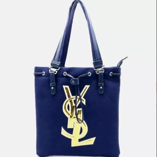 Yves Saint Laurent Novelty Tote Bag Cosmetics Novelty Logo Bags Navy