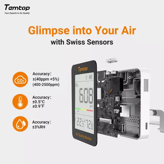 Temtop Air Quality Monitor CO2 Temp&Hum Detector C1 Home Office School Indoor 