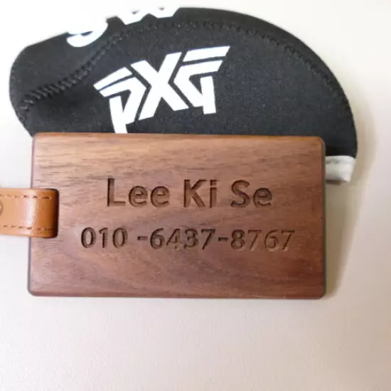 Golf bag brand laser US Walnut Tree wood name tag engraving name & phone number 