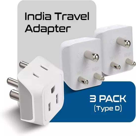 Ceptics US to India, Maldives, Pakistan Plug Adapter Dual USA Input 3 Pack CT-10