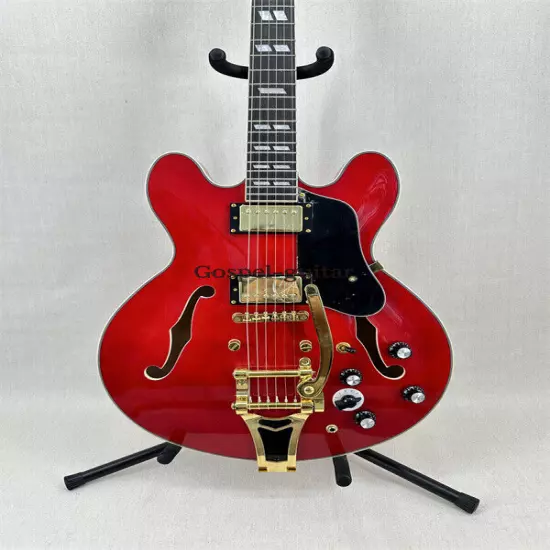 Custom Semi Hollow 335 Red Electric Guitar 2H Pickups Gold Part Black Pickguard