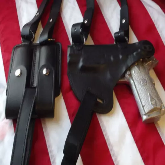 J&J CUSTOM FORMED WALTHER HORIZONTAL PREMIUM LEATHER SHOULDER RIG HOLSTER BLACK