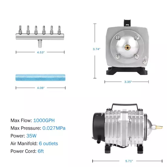 Aquarium Air Pump Commercial Air Pump 1000GPH, 35W Air Pump for Fish Tank, Hy...