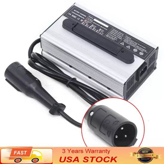 Fits For Club Car 48V 15 AMP Golf Cart 48 Volt Round 3 Pin Plug Battery Charger