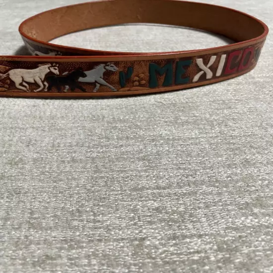 Vtg Mexican Leather Concho Belt Braided Mens Size 38 Brown Silver Western Cowboy