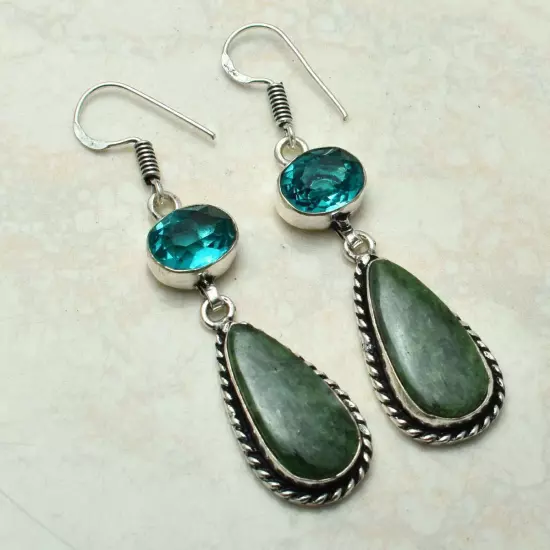 Ruby Zoisite Apatite Gemstone Drop Dangle Earrings Jewelry 2.4" AE-56653