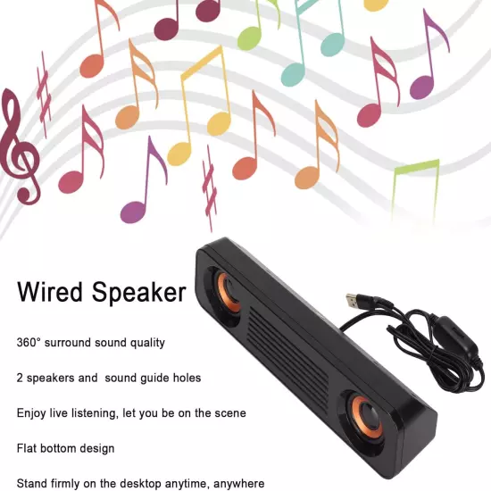 Portable Computer Speakers, Wired Speaker with Hifi Stereo Subwoofer, USB Powere