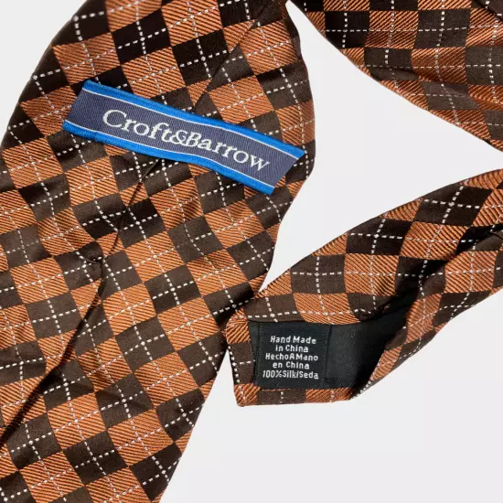 Croft & Barrow Copper Brown Geometric Diamonds Silk Necktie Tie Men's 3.2" x 57"