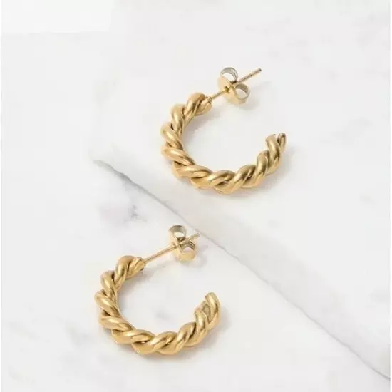 Gold Twist Hoops Waterproof 18K simply dainty earrings lightweight gift for her