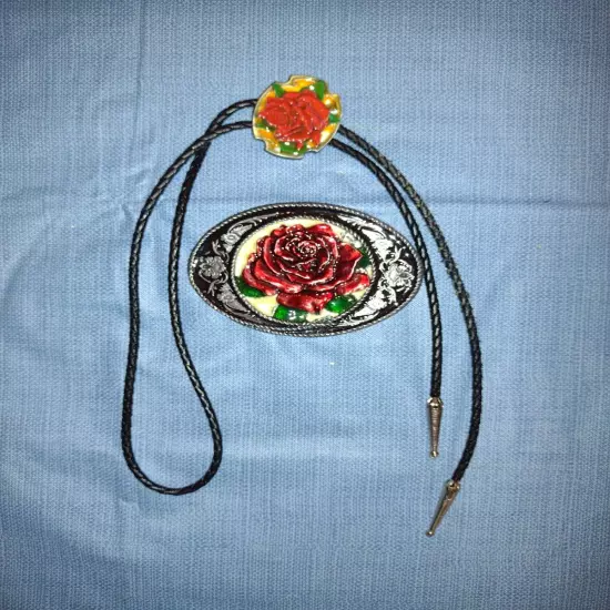 Bolo tie and Belt Buckle - Rose