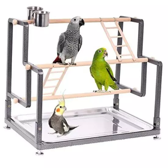 Bird Playground, Playstand for Small to Large Birds with Collapsible Metal 