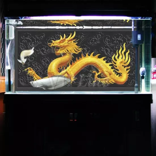 Aquarium Background Poster Golden Dragon HD 3D Fish Tank Decorations Landscape