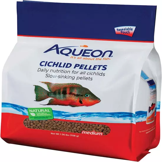 Aqueon Cichlid Slow Sinking Fish Food Pellets, Medium Size, 25 Ounce