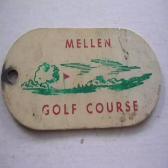 Vintage 1960's Mellen Golf Course 2 x 4" Plastic ID Tag Mellen Wisconsin WI Wis