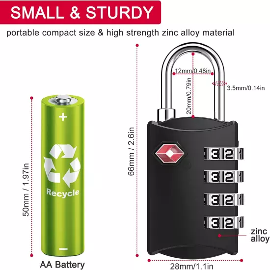 TSA Approved Luggage Lock, Travel Lock, 4 Digit Combination Lock for Scho