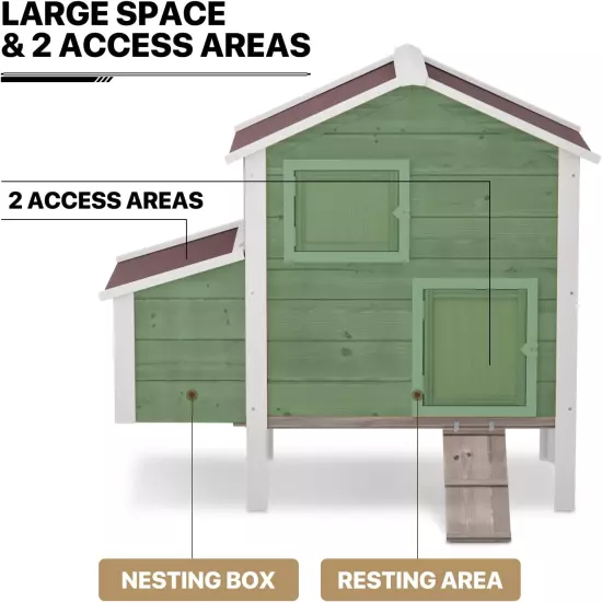 Chicken Coop Hen House with Nesting Box for Yard, Removable Bottom Wooden Poultr