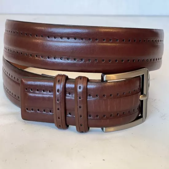 Johnston & Murphy Leather Belt Aniline Kipskin Shoulders Handcrafted Sz 40 Brown