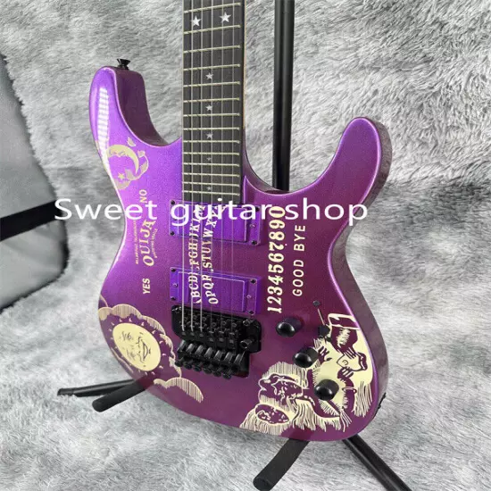 Custom Ouija Purple Electric Guitar FR Bridge Black Part Solid Body Fast Ship