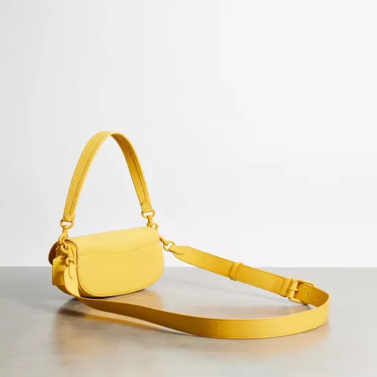 Coach Emmy Saddle Bag 23 - Glovetanned Leather/Silver/Canary ( Origin $395 )