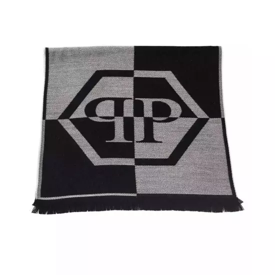 Philipp Plein Chic Fringed Logo Scarf in Wool Blend - Scarves & Shawls -