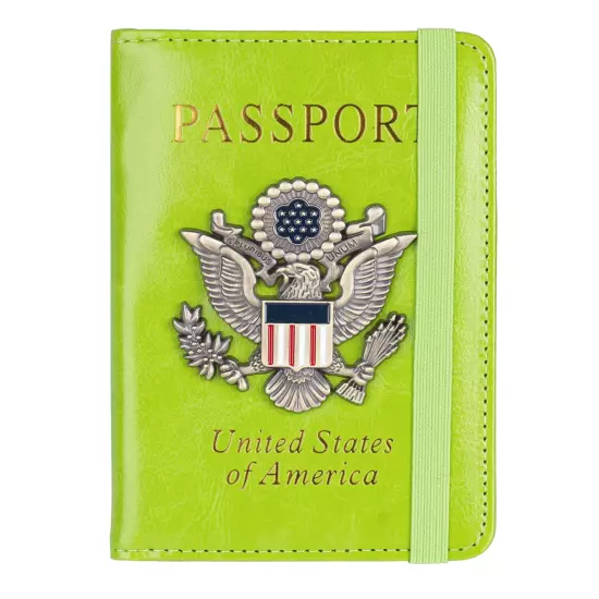 RFID Blocking Leather Passport Holder with 3D Metal Badge, Travel Document Passp