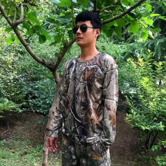 Breathable Mesh Long Sleeve Tops Bionic Camouflage Hunting Clothes Mens T-shirts