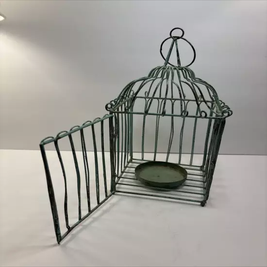 Vintage Metal Birdcage Candleholder Rustic Green Farmhouse 6”W X 12”T