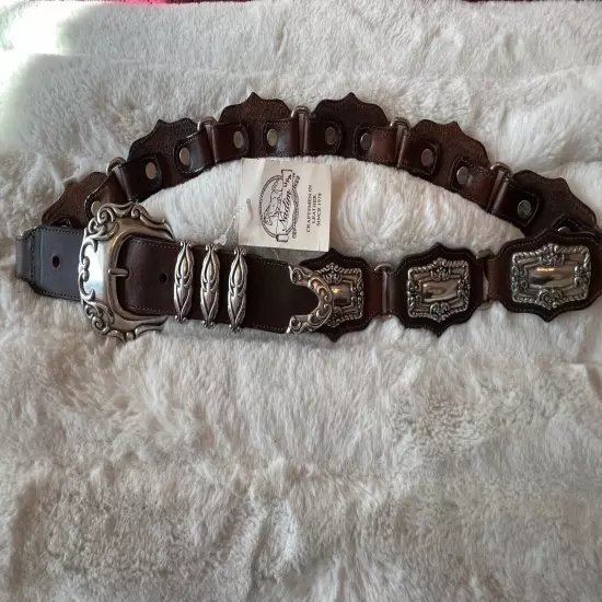 *NWT* Vtg 1997 Nadin USA, Western Leather Belt, Brown with silver accents