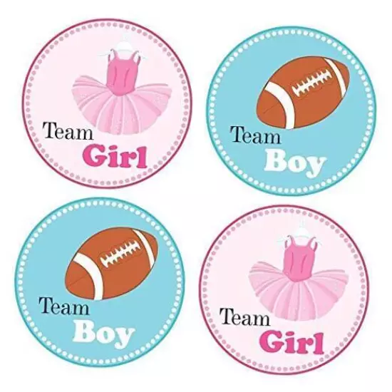 Tutu and Football Gender Reveal Sticker Labels by Adore By Nat - Team Girl and 