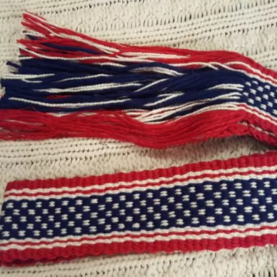 Item20192436 Powder horn strap belt red, white, blue cotton 39" long x 1 5/8"