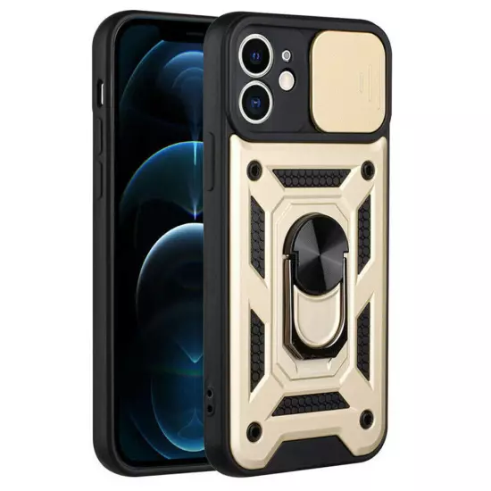 For iPhone 16 15 14 13 12 11 Hybrid Shockproof Case Camera Lens Cover Ring Stand