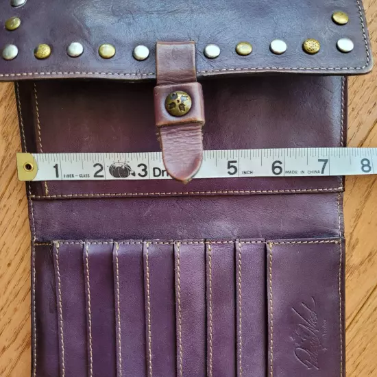 Patricia Nash Studded Distressed Leather Trifold Wallet Clutch Billfold