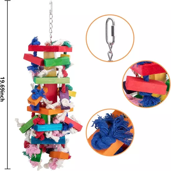 Bird Block Knots Tearing Toy- 19.7 Inch Multicolored Natural Wooden Parrot Chewi